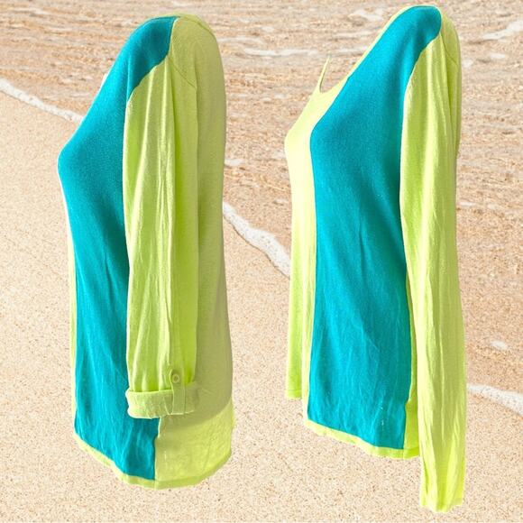 Horny Toad Vibrant Colorblock Postcard Pullover Linen Sweater EUC - Picture 2 of 6